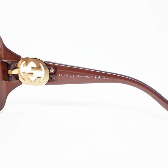 Gucci Sunglasses GG Logo Gold Tone Diamond Cut Oversize Square Brown Acetate - Picture 8 of 9